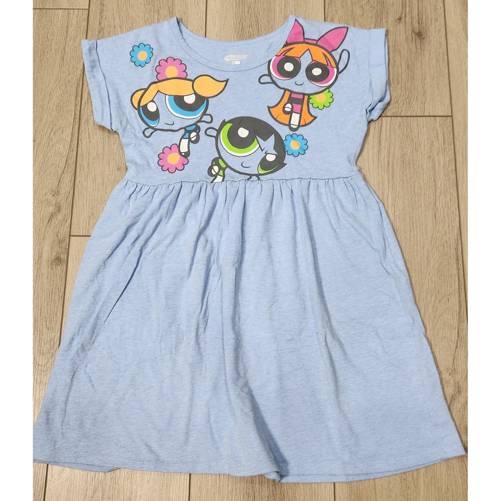 Powerpuff Girls Dress Girls Medium 7/8 Blue Graphic T-Shirt Dress Blossom Bubble